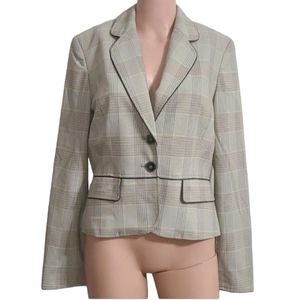 Nine West Women's 2 Button Blazer Jacket Size 6‎  Green/Brown Plaid Suit Coat